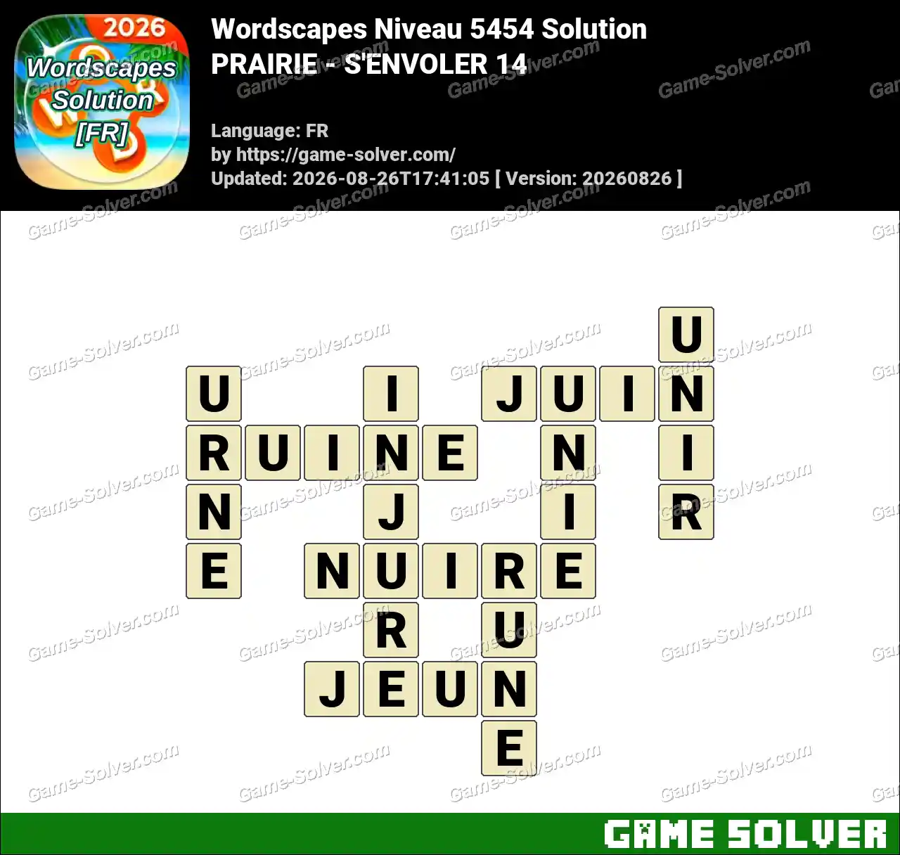 Wordscapes Français Niveau 5454 Solution — PRAIRIE – S’ENVOLER 14